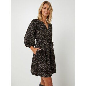 Molly Bracken Jude Dress Black Puff Long Sleeve Paisley Short Metallic Black S